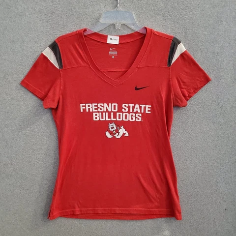 Fresno State Bulldogs Women Top Large Red T-Shirt Nike Swoosh Logo Graphic Tee Cover