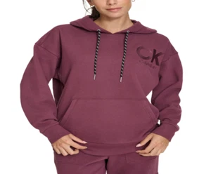 CALVIN KLEIN Women's Eco Fleece Logo Pullover Hoodie Garnet L - NWT - Picture 1 of 5