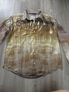 Zara Womens Tie-Dye Satin Effect Foil Blouse M Multi-Color NEW - Picture 1 of 9