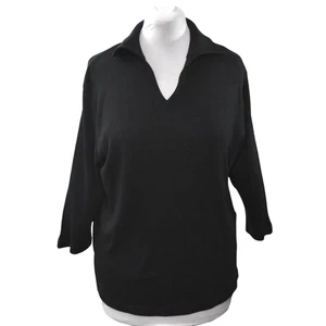 Suéter Carolyn Taylor Essentials para mujer 1X negro tejido acanalado manga 3/4 marinero - Imagen 1 de 6