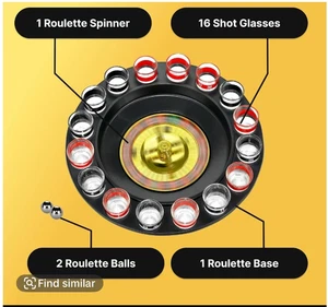 Glas Roulette Trinkspiel Set - Casino Style mit 2 Kugeln und 16 Gläsern - Bild 1 von 4