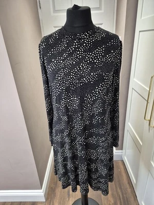 M&S Collection Black& Cream Star Pattern Jersey Longsleeve Dress Uk 20 Reg Nwt  - Image 1 of 4
