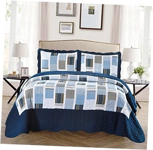Mk Collection 3tlg Oversize Wende Gesteppt Tagesdecke Set Gestreift Full/Queen - Bild 1 von 2