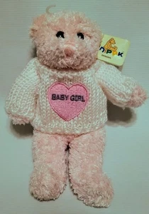 Unipak rosa Bär weiß Strickpullover Baby Mädchen Herz Plüsch Small 8 Zoll neu mit Etikett - Bild 1 von 2