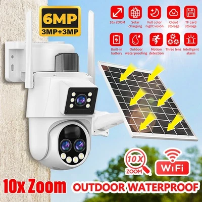 Sistema de cámara de seguridad inalámbrica alimentado por batería solar WiFi exterior panorámica/inclinable hogar Foto 1 de 4