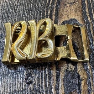Vintage Hickok Metal Belt Buckle Made In USA Letters RB - Gold Color - Picture 1 of 11