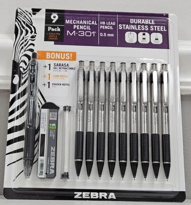 9 Zebra M-301 M301 из нержавеющей стали механический HB свинец карандаш 0,5 мм + заправочная трубка - Изображение 1 из 4