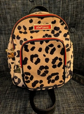 XOX Betsey Johnson Leopard Print Faux Fur Mini Backpack Bag Red Gold Designer - Image 1 of 4