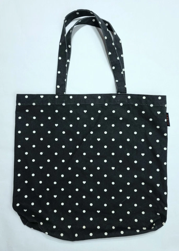 Bolso de Mano J.Crew Lunares Negro con Estampado de Corazones de Lona 100% Algodón  Foto 1 de 4