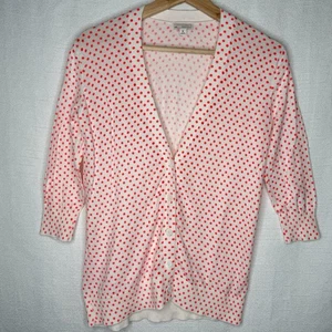 Gap Polka Dot Lightweight Cardigan 3/4 Sleeve Cream w/ Neon Coral Womens XS - Picture 1 of 12