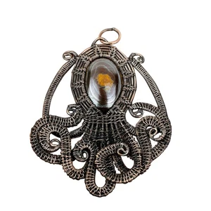 Friendship Day Sale Copper Natural Marra Mamba Tiger Eye Wedding Octopus Pendant - Picture 1 of 7
