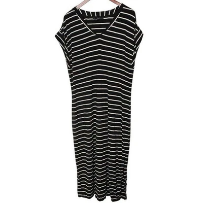 Maxi Vestido Casa Blanca Mercado Negro Cuello en V Rayas Talla XL Elastizado Tejido Abertura Foto 1 de 4