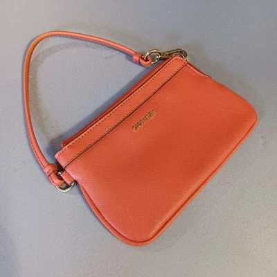 Mujer Calvin Klein Muñequera Bolso sin asas Cartera Naranja Cremallera Top Foto 1 de 4