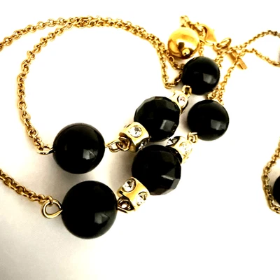 kate spade New York 32" Gold Tone Black Faceted Bead & Crystal Station Necklace - Image 1 of 4