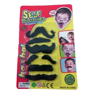 6 Fausses Moustaches Autocollantes Noires Déguisement Halloween Party - Afbeelding 1 van 1
