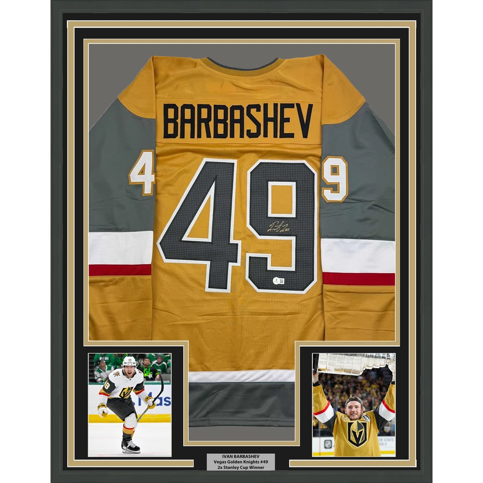 Framed Autographed/Signed Ivan Barbashev 35x39 LV Gold Hockey Jersey BAS COA - Image 1 of 2