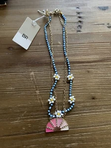 BP. Women's Daisy Beaded Layered Necklace Set In Gold White Multi - Picture 1 of 3