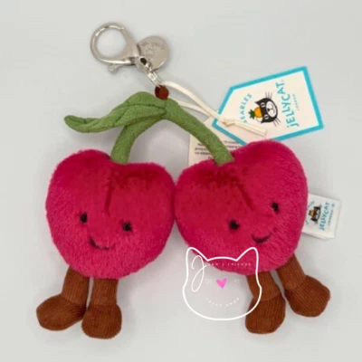 AUTHENTIC Jellycat Amuseables CHERRIES BAG CHARM New BNWT Red Cherry Plush Clip - Image 1 of 4