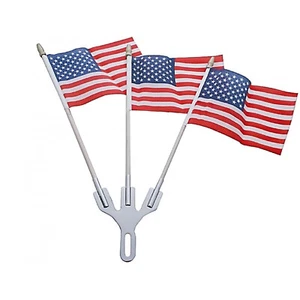 Stainless Rear License Plate Frame 3-Post Holder Parade Topper American Flags - Picture 1 of 4