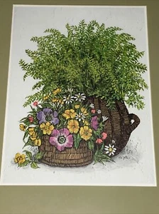 Vintage Mid Century Ida Pellei Fern Flower Basket Lithograph Art Print❤️ct39j3 - Picture 1 of 9
