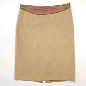 Ralph Lauren Black Label Wool Skirt USA 4 UK 8 10 Pencil Leather Trim Cashmere - Picture 1 of 21