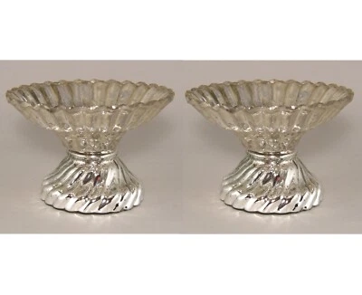 Jarrón de vidrio acanalado de mercurio plateado de 6" de diámetro 4" de alto juego/2 Foto 1 de 2