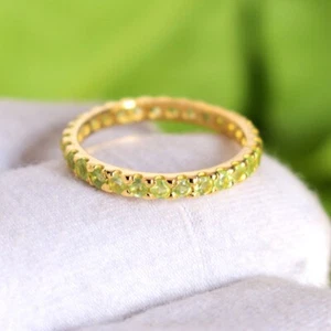 Green Peridot Gemstone 925 Sterling Silver Eternity Band Ring Proposal Ring Gift - Picture 1 of 11