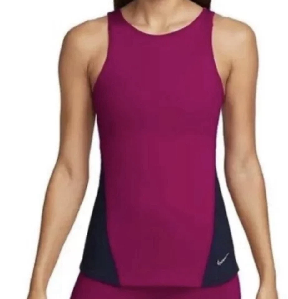 Nike Yoga Dri Fit Ribbed Tank Top Women Large Purple Navy Cutout Back DR0374-549