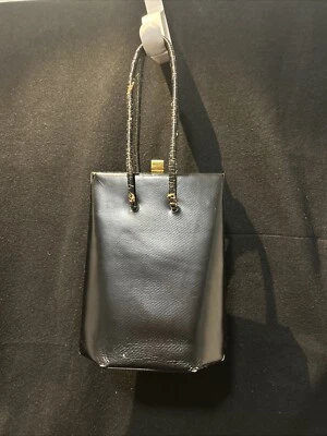 Vintage Top Handle Satchel Bag Black Texture 50s - Image 1 of 4