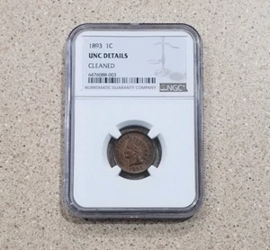 1893 1c Indian Head Penny Coin With UNC Details Cleaned NGC Slab - Picture 1 of 5