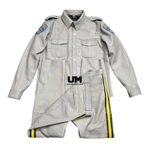 Men's Real Leather (CHP) California Highway Police style Uniform Jeans & Shirt - Picture 1 of 3