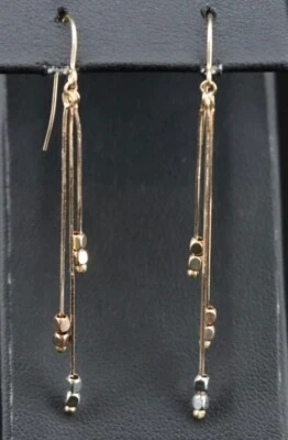Estate 14k Two Tone Drop Earrings with Square Beads RL Turkey - Image 1 of 4
