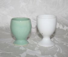 PAIR OF VINTAGE GREEN & WHITE EGG CUPS (ONE ROMANIAN)