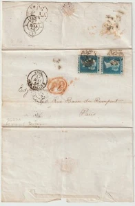 1856 VERTIKALES PAAR 2d BLUES SG23a SC P14 EINZELN SG KAT. £525 LONDON NACH FRANKREICH - Bild 1 von 2
