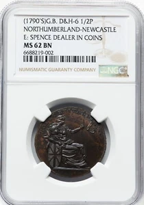 Great Britain - 1790's Northumberland - Spence's 1/2 d Token - NGC MS62 BN - Picture 1 of 2
