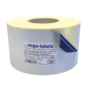 Thermotransfer Etiketten Rolle BLICKDICHT OPAK 100 x 150 mm 1000 Stck Kern 76 mm - Bild 1 von 2