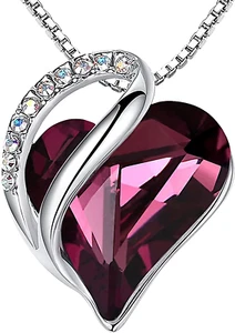 Infinity Love Heart Pendant February Birthstone Crystal Necklace Silver Plated - Picture 1 of 7