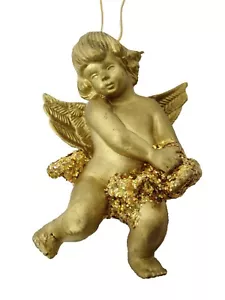(01765-33911) ANGEL HARD RESIN PLASTIC CHRISTMAS SMALL GOLD HANG - Picture 1 of 1