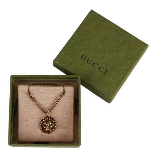 Autentica collana Gucci in ottone con motivo testa di leone