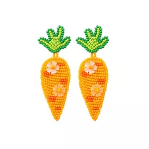 Easter Beaded Bunny Rabbit Carrot Rainbow Egg Earrings Handmade Cute Easter Bead - Picture 1 of 4