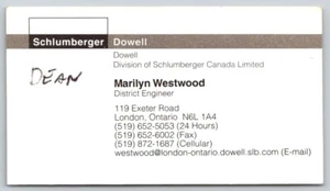 Business Card London ON Schlumberger Dowell Marilyn Westwood District Engineer - Picture 1 of 2