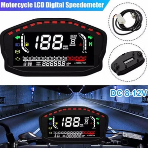 Universal Motorcycle LCD Digital Speedometer Odometer Tachometer KM/H MPH Gauge - Picture 1 of 6