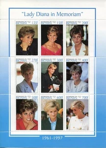 Lady Diana in Memoriam 9 Benin Stamps Princess Diana From 1998~Mystic Stamps - Picture 1 of 1