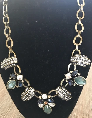 COLLAR CABUJÓN MYTHOLOGIE REVIVAL VERDE AZUL TRANSPARENTE ESTRÁS CRISTAL LATÓN Foto 1 de 3