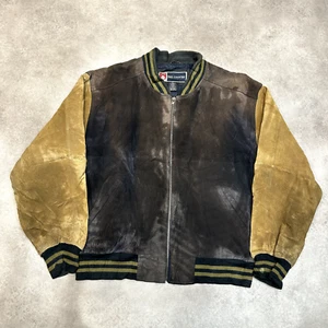 Free Country Soft Leather Jacket Mens Large Stadium Vintage Bomber Coat Brown - Picture 1 of 11
