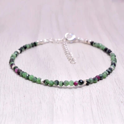 Natural Ruby Zoisite Brilliant Dainty 3MM Rondelle Faceted Gemstone Bracelet 7" - Image 1 of 4