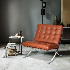 Barcelon-a Stuhl Lounge Chair Tan Echte Leder Sofas Sessel Klappbar Club Chair - Bild 1 von 11