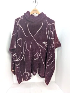 Janice Purple Sleeveless Poncho Pullover with White Swirl Design One Size - Picture 1 of 13