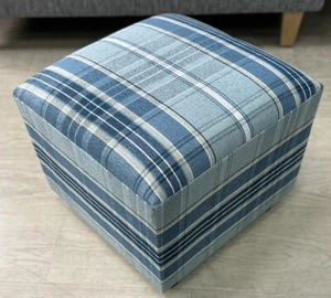 Small Footstool/pouffe/ Box Stool, Blue Tartan Check Fabric - Picture 1 of 6