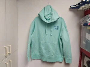 Felpa con cappuccio da donna avorio Ella nuova con etichette verde come nuova Save The Artic pinguini S M XL XXL - Foto 1 di 2
